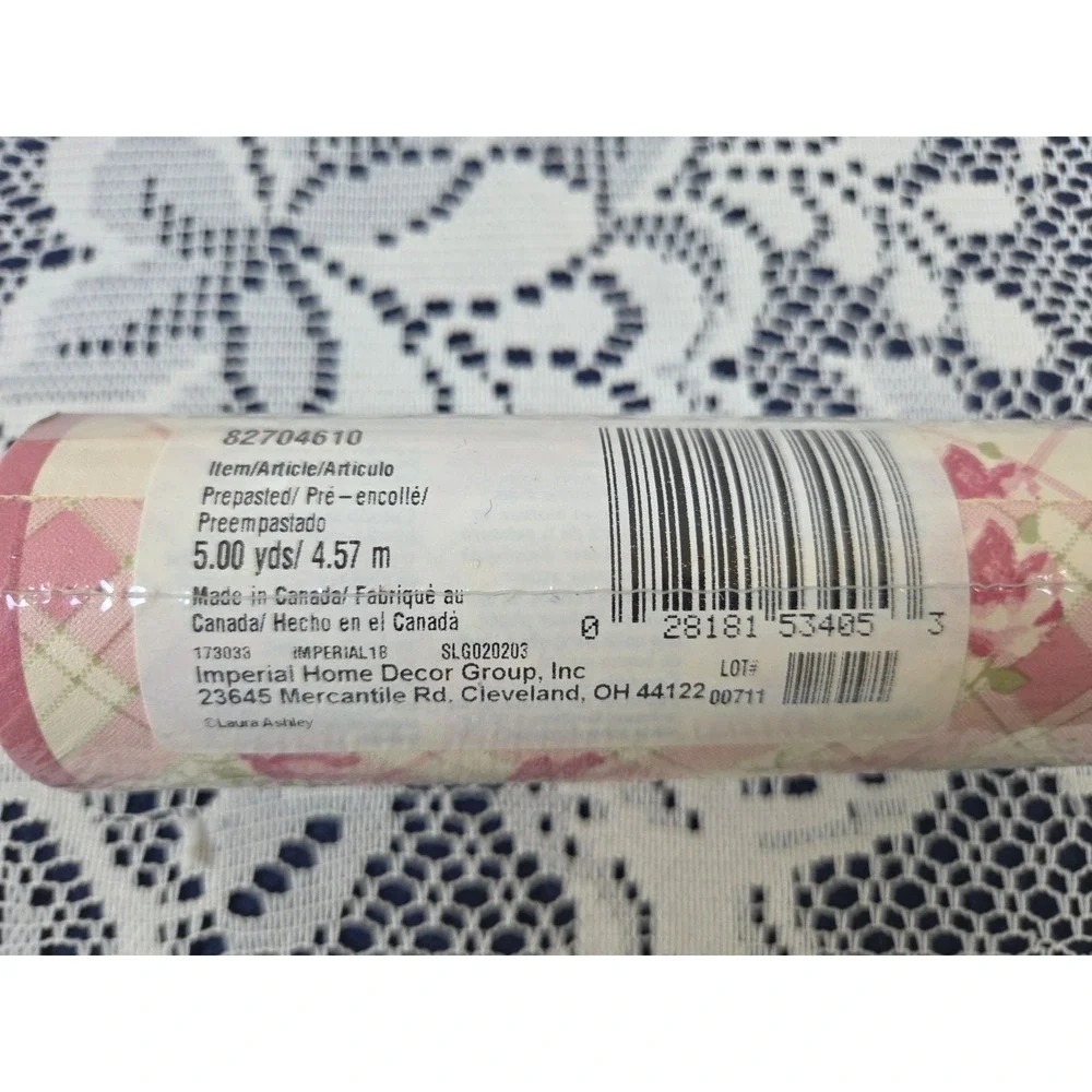 Laura Ashley Home‎ Wallpaper Border Pink Floral Plaid 5 yds X 2 Pre-pasted NOS